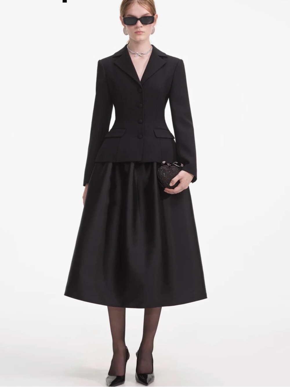 Self-Portrait Black Tailored Blazer and Full Skirt Set